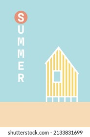 Summer card vector template. Symbol of vacation, holiday, beach cabin, cottage. Minimal design eps10 illustration