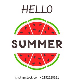 Summer Card Watermelon slice. Summer fruit and berry concept. Vector illustration for web design, gift cards, banner, advertising, promotion.