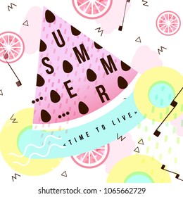 Summer cards. Beautiful summer posters with watermelon. Punchy pastel. Trendy texture. Journal cards. vector summer banner.