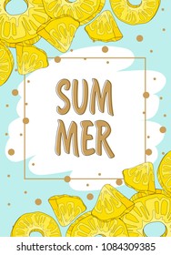 Summer cards with pineapple and hand-drawn lettering.  Vector illustration.