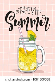 Summer cards with pineapple and hand-drawn lettering.  Vector illustration.