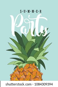 Summer cards with pineapple and hand-drawn lettering.  Vector illustration.