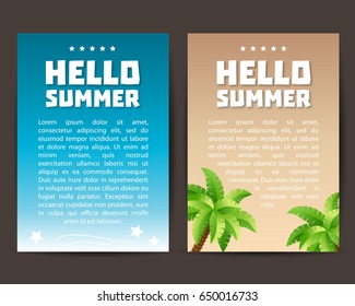 Summer cards with templates and colorful backgrounds. Hello Summer text. - vector stock.