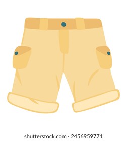 Summer cargo shorts in flat design. Outdoor safari or hiking clothing. Vector illustration isolated.