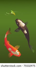 Summer carps.  The vector illustration of two sacred Japanese carps playing in summer pond.