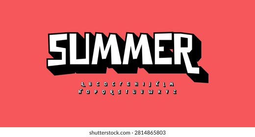 Summer Cartoon audacious alphabet, playful uneven letters, bold geometric graffiti font for kid toy logo, youthful lettering, joyful headlines, and comic book typography. Vector typeset