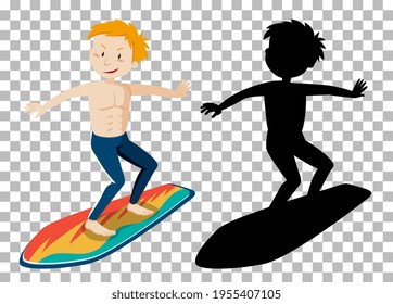 Summer cartoon character on transparent background and its silhouette illustration