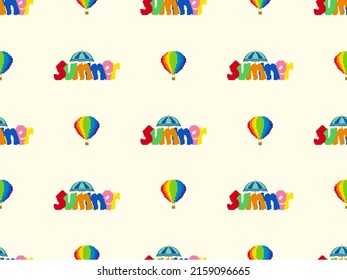 Summer cartoon character seamless pattern on yellow background. Pixel style