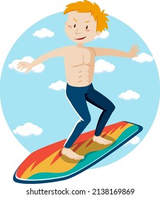 Summer cartoon character surffing illustration