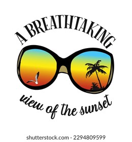 Summer cartoon design. Summer design elements and lettering in retro style. Vintage. Poster glasses with the inscription , palm_. for printing on t-shirt, print, logo