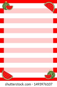 Summer cartoon frame with watermelon on red lines background - eps 10 vector