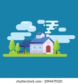 Summer cartoon illustration of  house