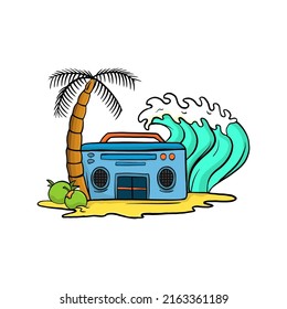 summer cartoon illustration isolated white background