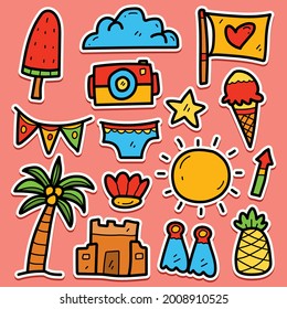 summer cartoon kawaii sticker doodle for logos, patches, icons, wallpapers, symbols and more