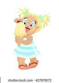 Summer Cartoon Little Girl and Ice Cream