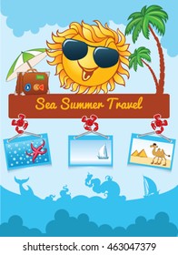 Summer cartoon template with smiling sun