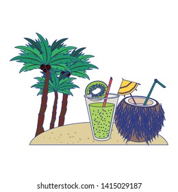 Summer cartoons drinks and cocktails on beach vector illustration graphic design