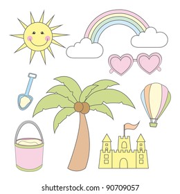 summer cartoons elements over white background. vector