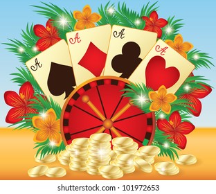 Summer casino card, vector illustration