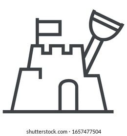 summer castle black line icon on white background	