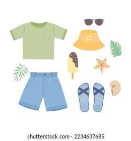 Sommerfrische Kleidung. Flacher Stil. Vektorgrafik 