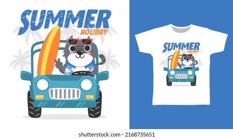 Summer cat cartoon tshirt and apparel designs