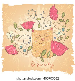 Summer cat print. Suitable for tshirts, bags, covers, etc.