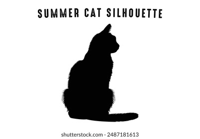 Summer Cat Silhouette Vector Clipart isolated on a white background