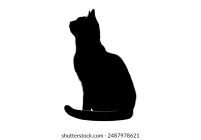 Summer Cat Silhouette Vector Clipart isolated on a white background