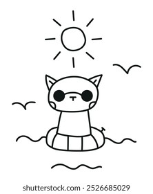 Ilustração de desenho de linha de vetor de gato de verão