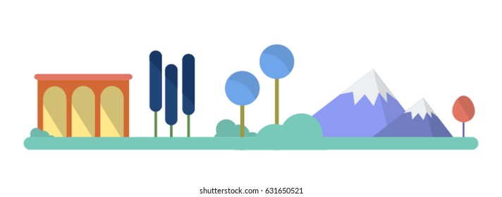 Summer caucasus landscape in flat style.

