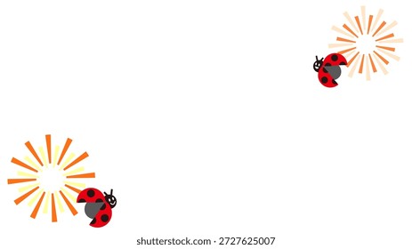 A summer celebration background illustration featuring ladybugs and fireworks.