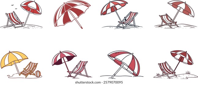 summer chair with umbrella vector color illustration