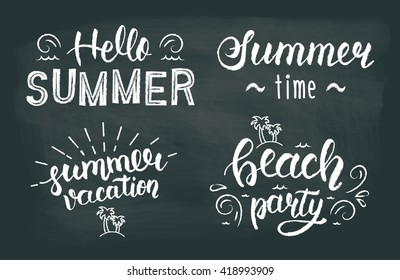 Summer chalk hand lettering set. Summer chalk typographic and calligraphic set.  Summer chalk logos and emblems. Vector illustration