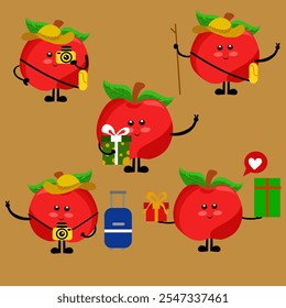 summer character collection, holiday character collection, Collection Cute fruit tourist vector cartoon character 