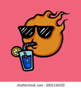 Summer character concept. Sun and tropical drink vector object. Illustration isolated on pink background
