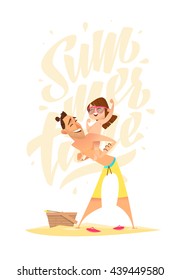 Summer characters. Beautiful family moment 