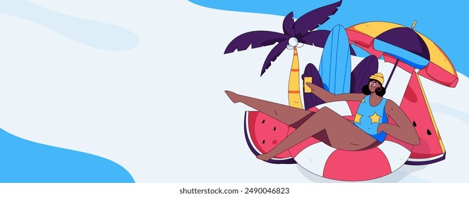 Summer characters daily life scene illustration