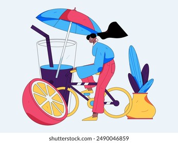 Summer characters daily life scene illustration