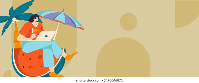 Summer characters daily life scene illustration