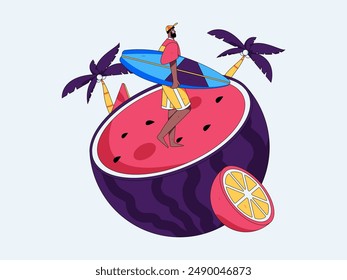 Summer characters daily life scene illustration