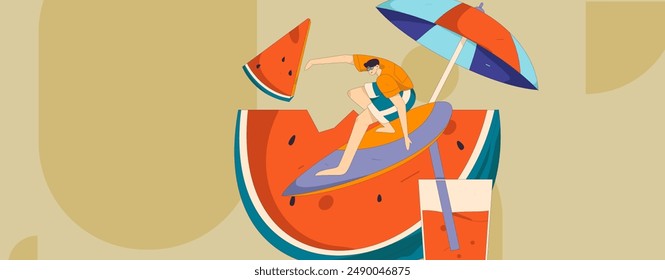 Summer characters daily life scene illustration