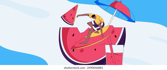 Summer characters daily life scene illustration