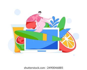 Summer characters daily life scene illustration