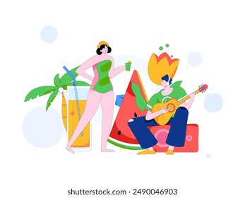 Summer characters daily life scene illustration