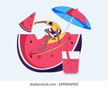 Summer characters daily life scene illustration