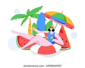Summer characters daily life scene illustration
