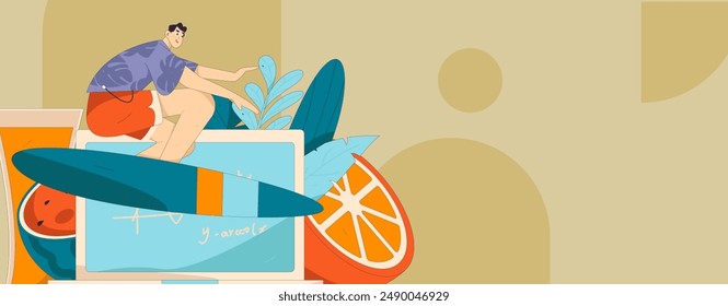 Summer characters daily life scene illustration