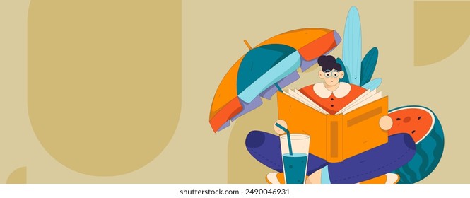 Summer characters daily life scene illustration