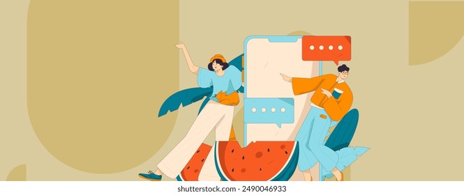 Summer characters daily life scene illustration